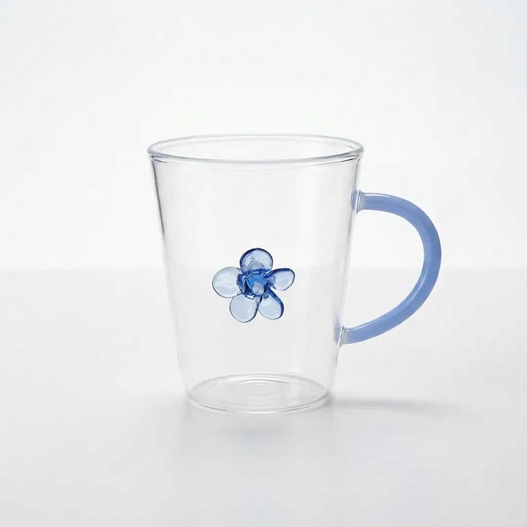 Luhpar 280 ml Glass Cup with Blue Handle Modern Glassware