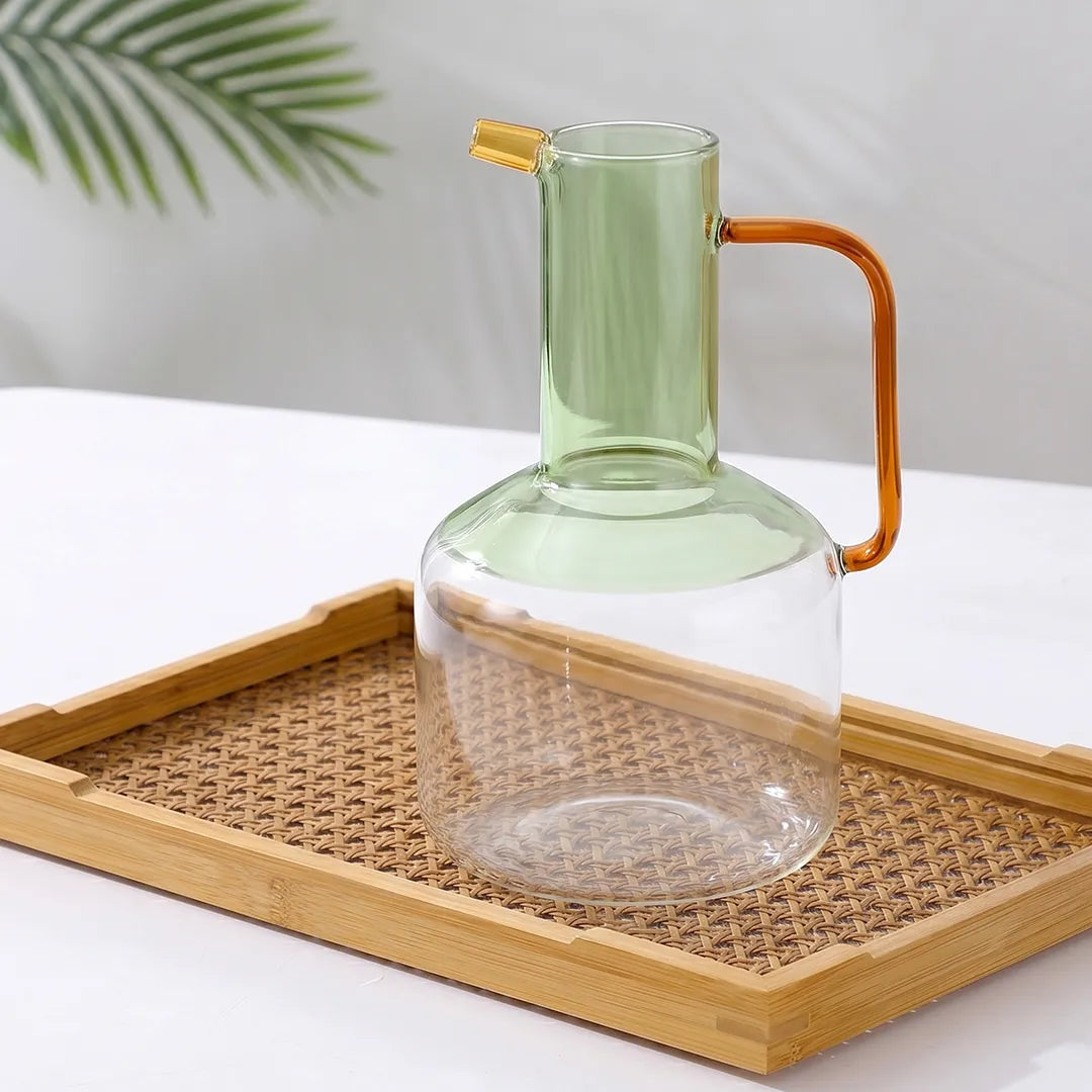 007-15 Luhpar Glass Jug 1L Green Amber Handle Serving Jug