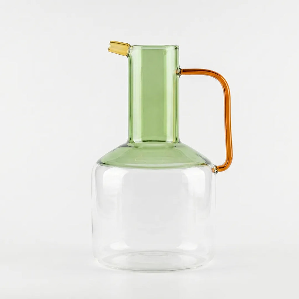 007-15 Luhpar Glass Jug 1L Green Amber Handle Serving Jug