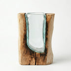 05-15 Glass Vase with Wooden Stand Decorative Vase 26 cm