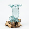 05-4 Glass Vase with Wooden Stand Decorative Handcrafted Vase 28 cm