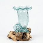 05-4 Glass Vase with Wooden Stand Decorative Handcrafted Vase 28 cm