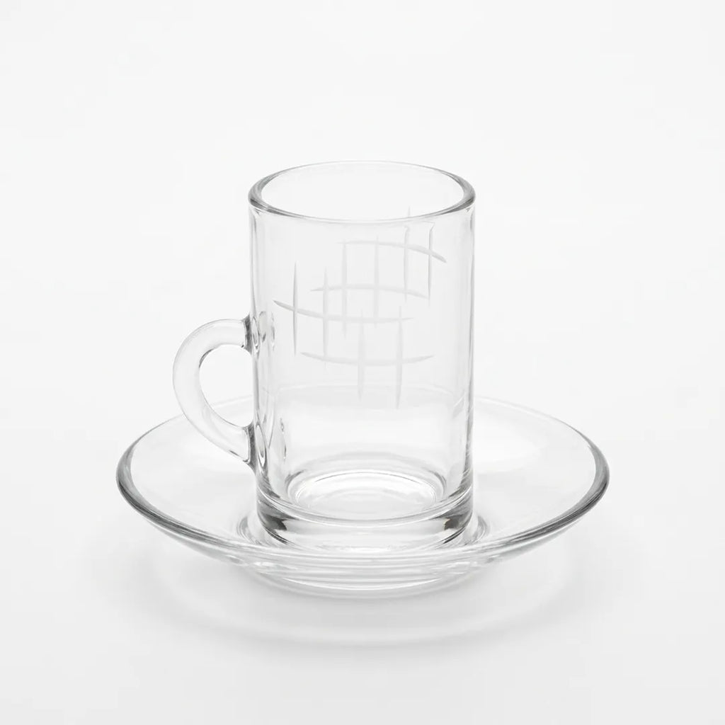1012B42TK Glassware Set 18 Pieces Tea Cups & Saucers Clear Design