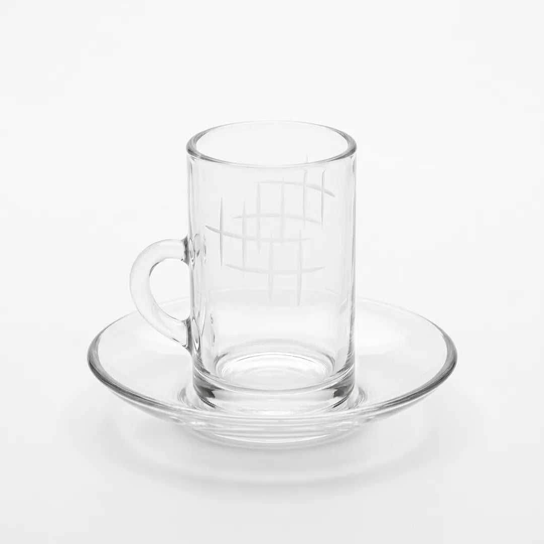 1012B42TK Glassware Set 18 Pieces Tea Cups & Saucers Clear Design