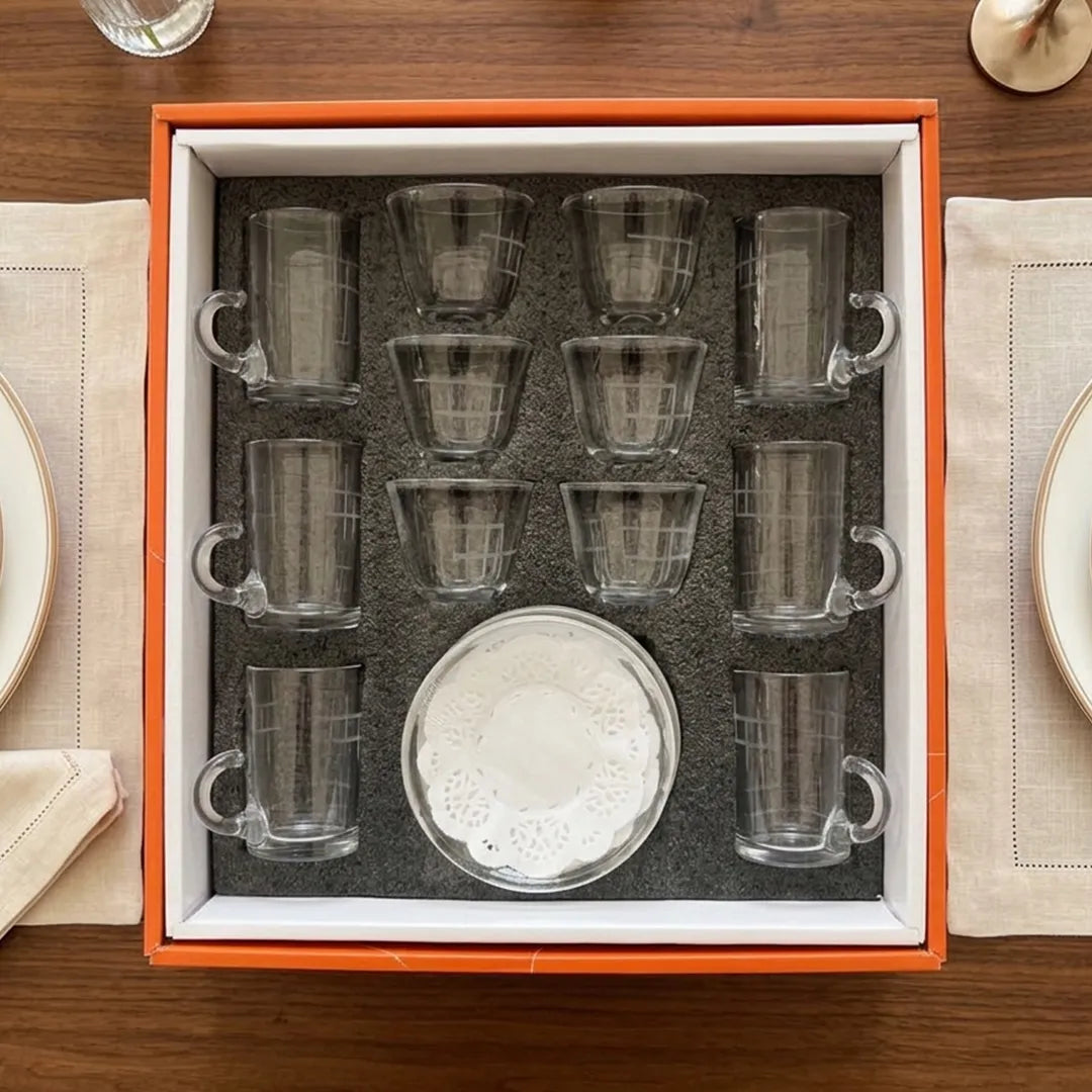 1012B42TK Glassware Set 18 Pieces Tea Cups & Saucers Clear Design