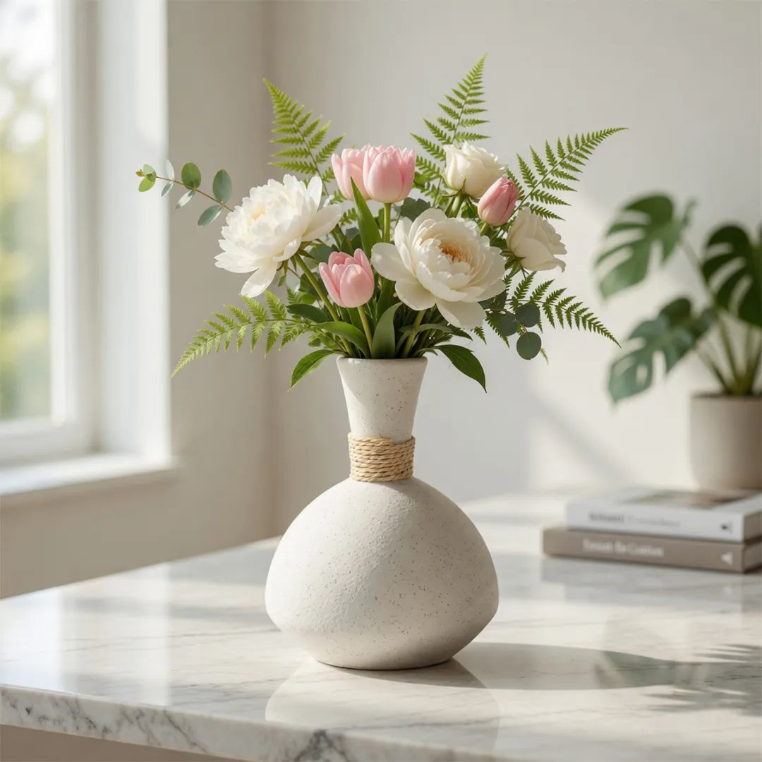 20251024 Ceramic Vase with Rope Neck Beige 26 cm