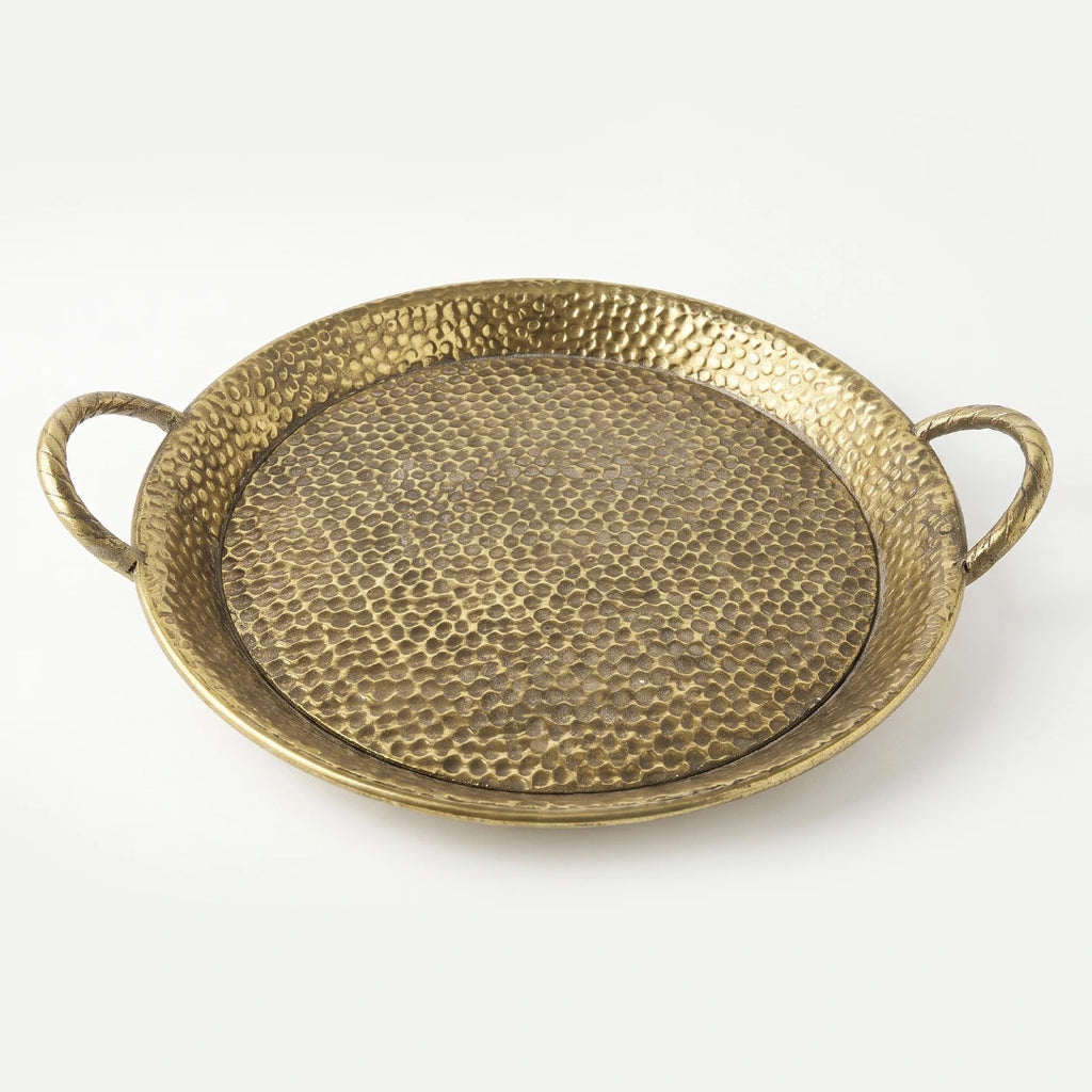 A419-20 Round Gold Metal Decorative Tray with Handles (Small / Medium)