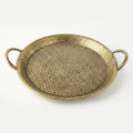 A419-20 Round Gold Metal Decorative Tray with Handles (Small / Medium)