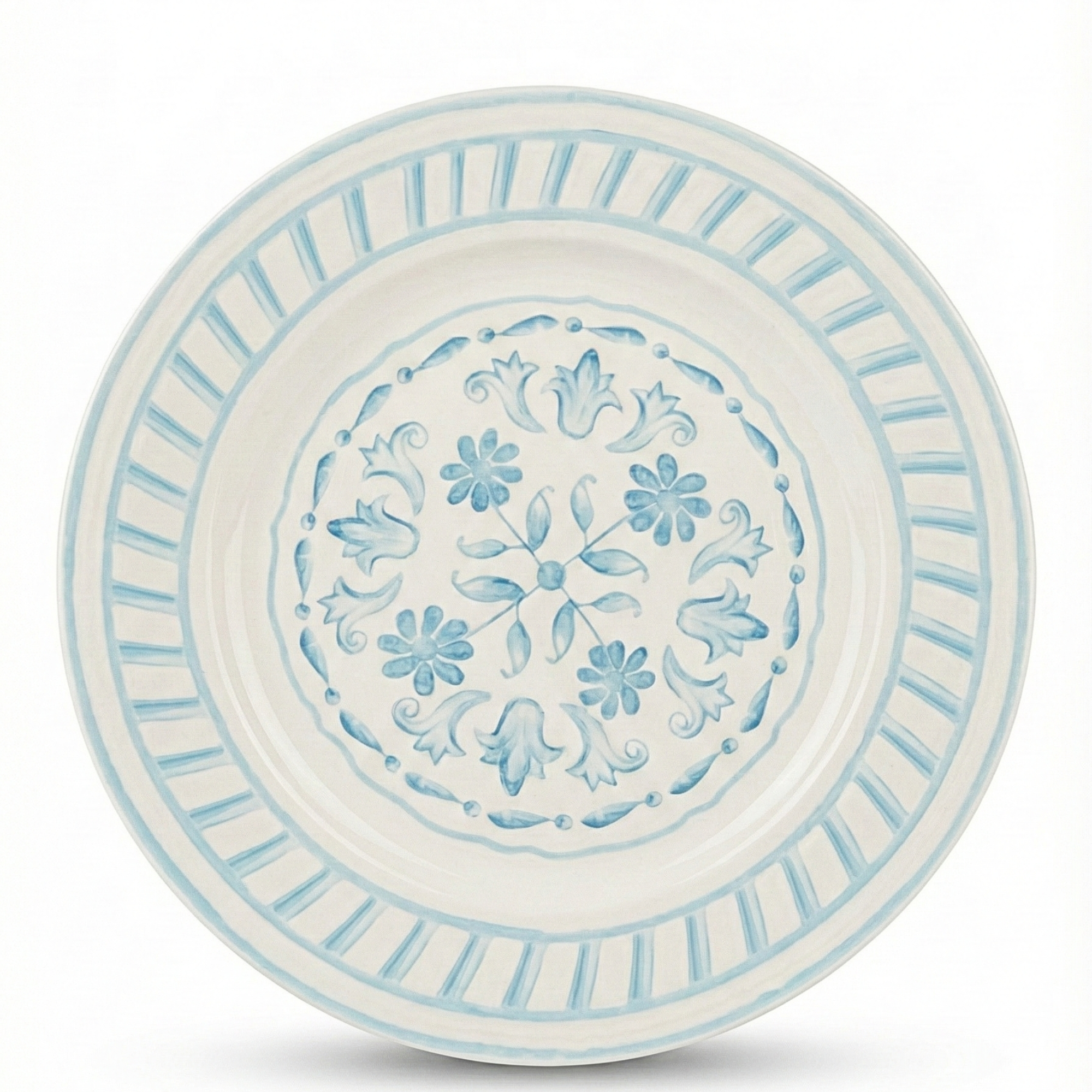Decorative plate with blue floral patterns on a white background