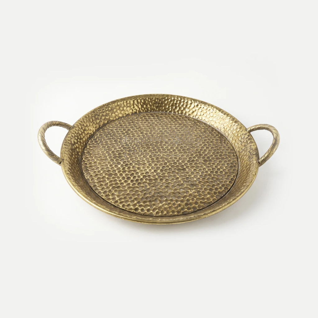 A419-20 Round Gold Metal Decorative Tray with Handles (Small / Medium)
