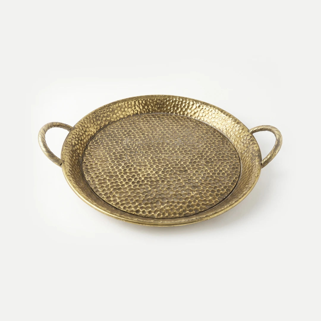 A419-20 Round Gold Metal Decorative Tray with Handles (Small / Medium)