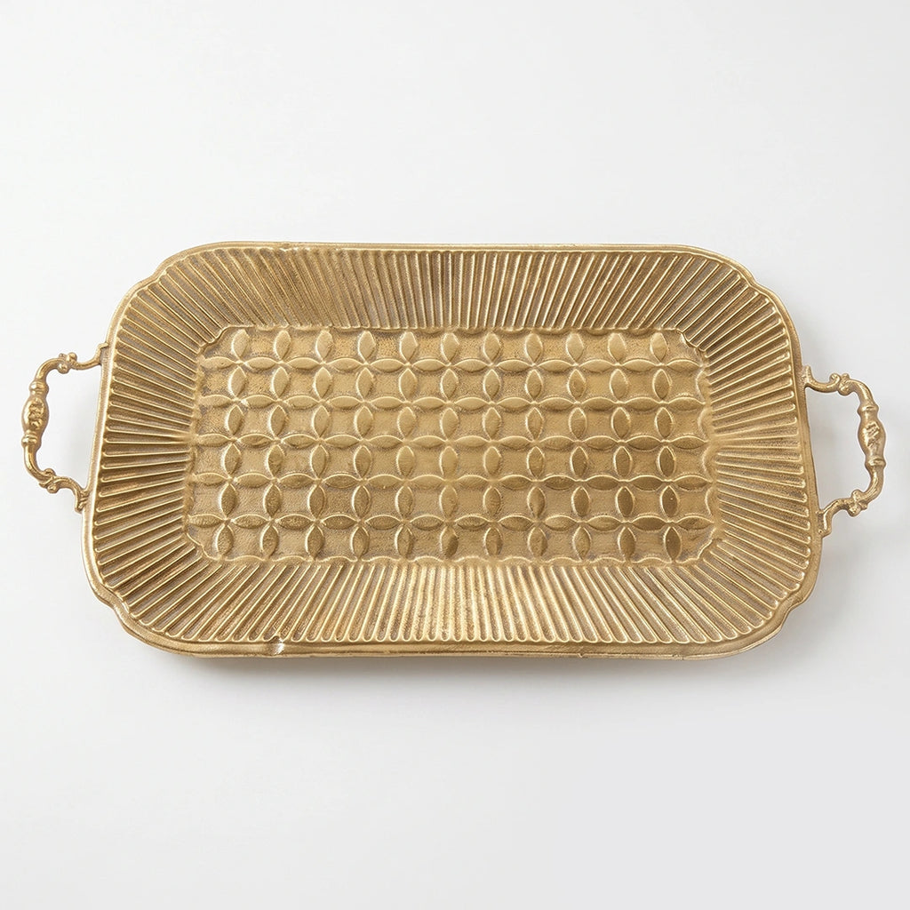 A419-19 Rectangular Gold Metal Decorative Tray with Handles (Small / Medium)