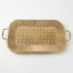 A419-19 Rectangular Gold Metal Decorative Tray with Handles (Small / Medium)