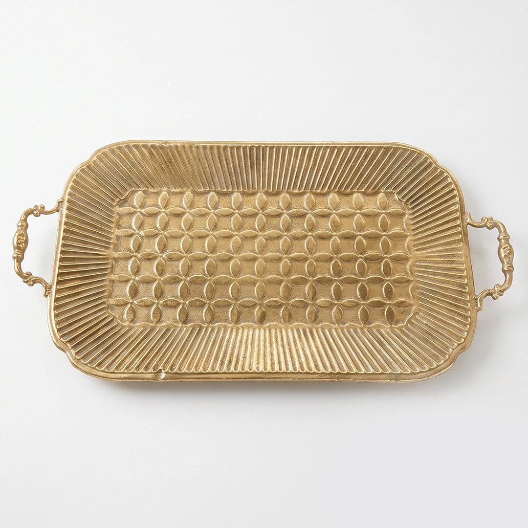 A419-19 Rectangular Gold Metal Decorative Tray with Handles (Small / Medium)