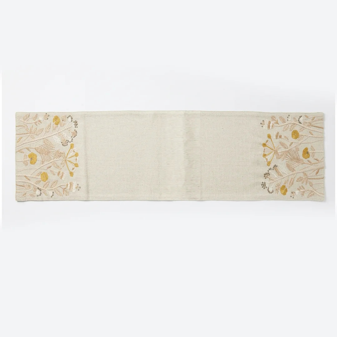 TR RUN 005A Artisanal Wildflower Embroidered Table Runner – 145 × 33 cm