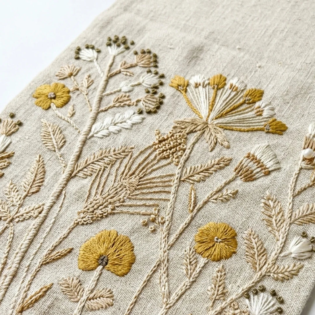 TR RUN 005A Artisanal Wildflower Embroidered Table Runner – 145 × 33 cm