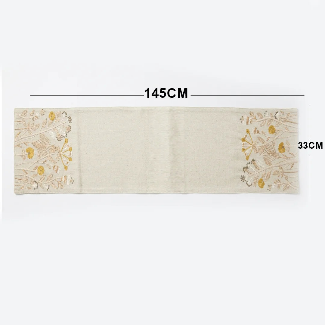 TR RUN 005A Artisanal Wildflower Embroidered Table Runner – 145 × 33 cm