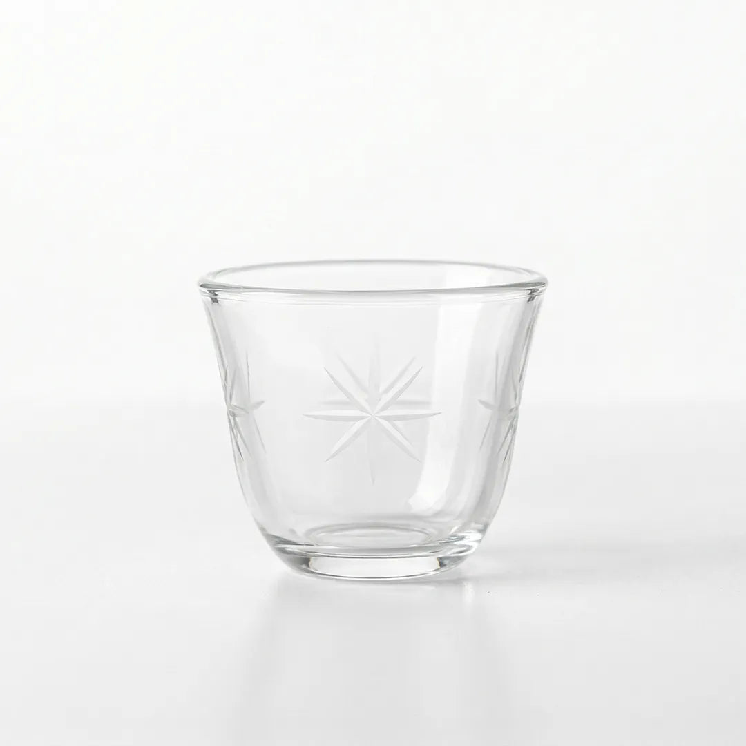 1470B43TK Glassware Set 18 Pieces Tea Cups & Bowls with Wooden Saucers Star Pattern