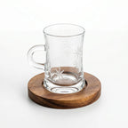 1470B43TK Glassware Set 18 Pieces Tea Cups & Bowls with Wooden Saucers Star Pattern