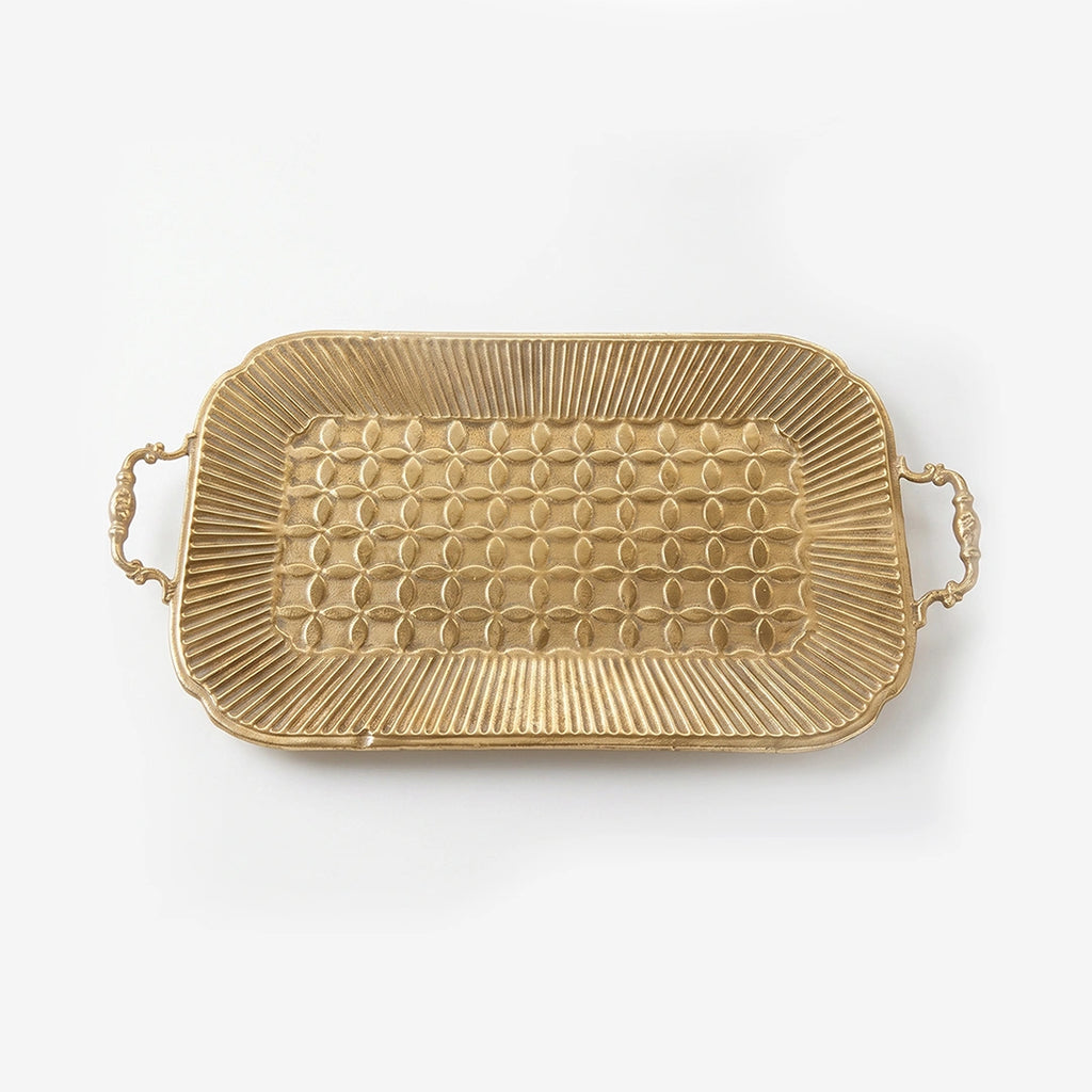 A419-19 Rectangular Gold Metal Decorative Tray with Handles (Small / Medium)