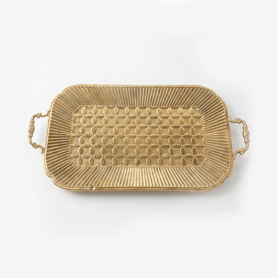 A419-19 Rectangular Gold Metal Decorative Tray with Handles (Small / Medium)