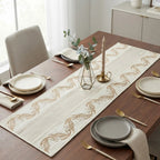 TR RUN 004A Artisanal Gold Botanical Embroidered Table Runner – 150 × 35 cm
