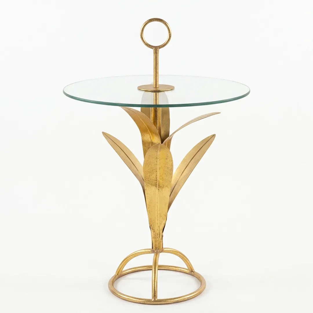 JS416-31 Gold Glass Top Side Table 40cm Metal Decorative Accent Table