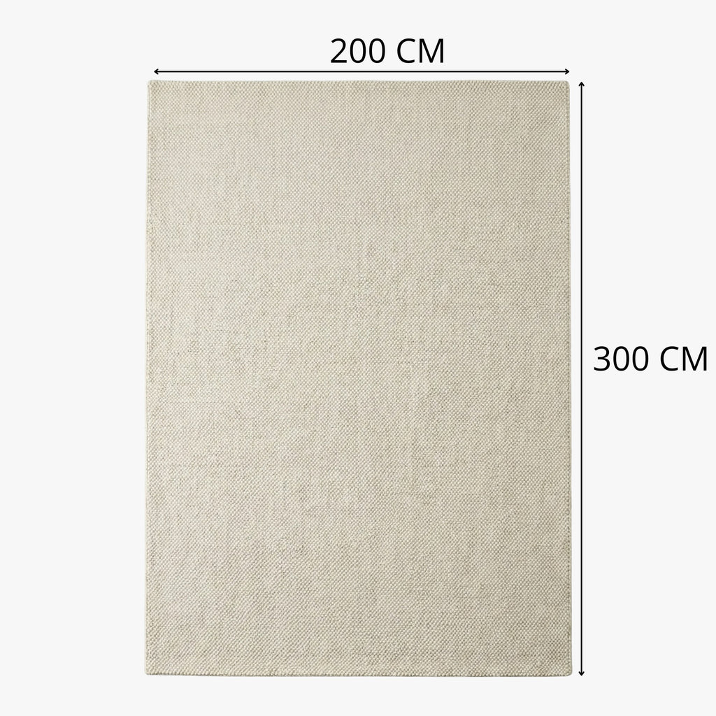 Beige rug with dimensions 200 cm x 300 cm on a white background