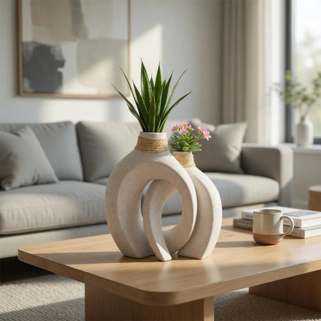 20251020 Ceramic Vase Set 2 Pieces Hollow Design Beige