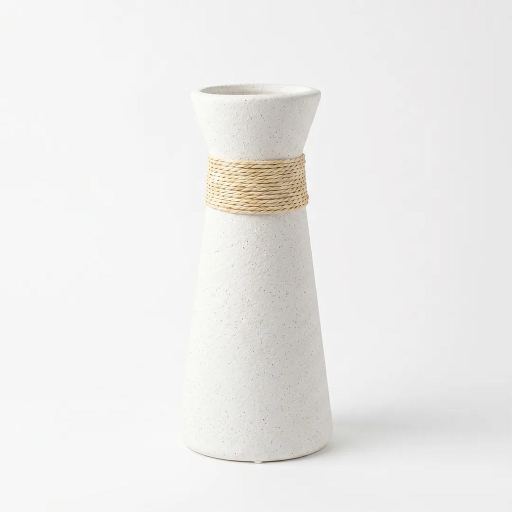 20251025 Tall Ceramic Vase with Rope Detail Beige 28 cm