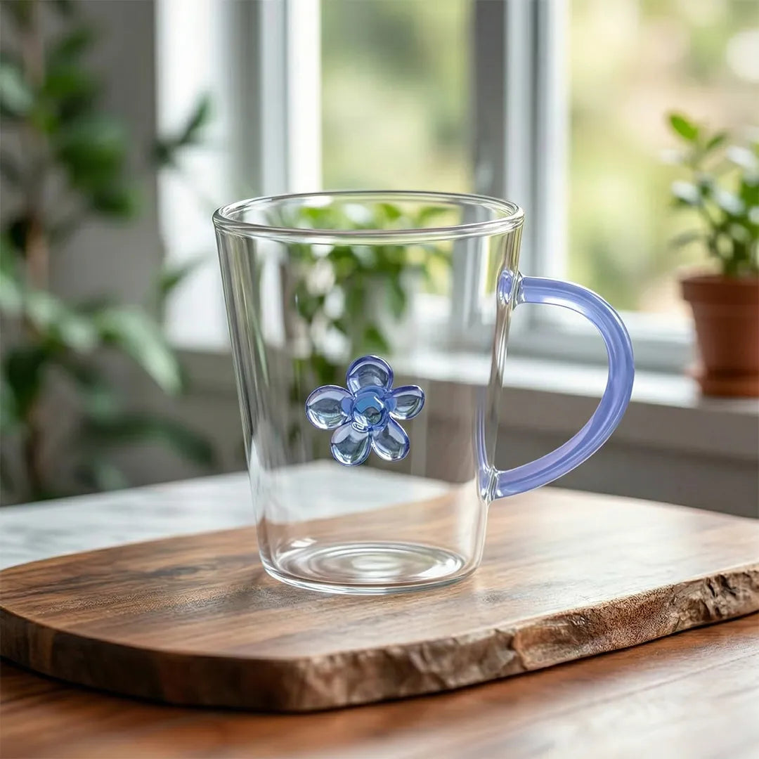 Luhpar 280 ml Glass Cup with Blue Handle Modern Glassware