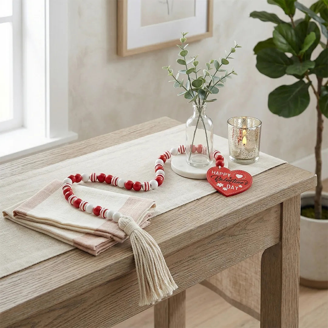 1024-11 Luhpar Valentine Decorative Bead Hanging with Heart Tag & Tassel