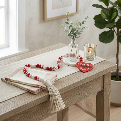 1024-11 Luhpar Valentine Decorative Bead Hanging with Heart Tag & Tassel