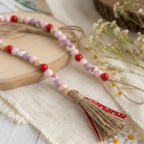 1024-14 Luhpar Decorative Bead Hanging with Heart Accents & Tassel