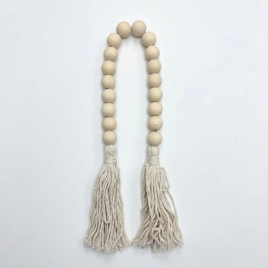 94842-01 Luhpar Wooden Tasbih Bead Decor with Tassel Natural Finish