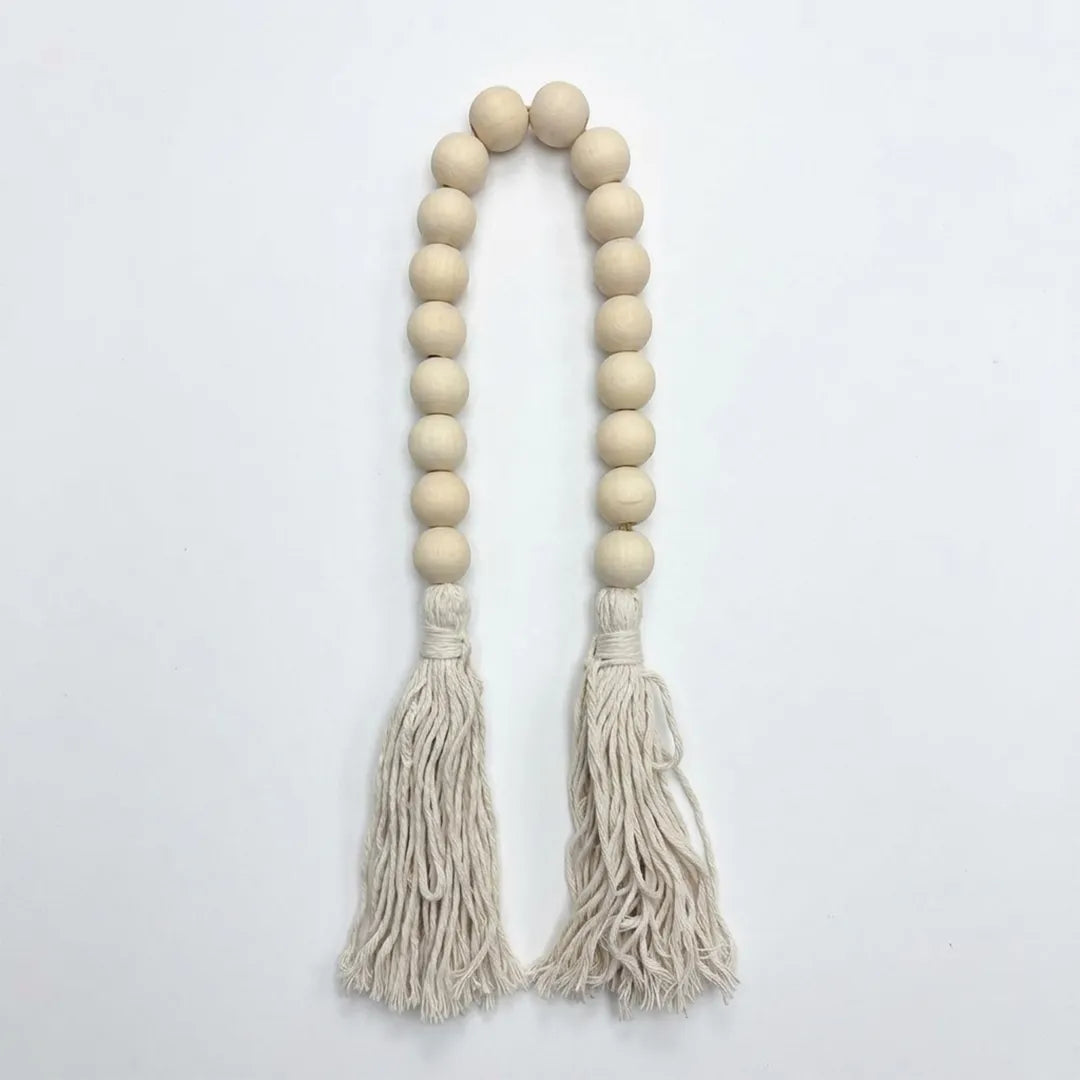 94842-01 Luhpar Wooden Tasbih Bead Decor with Tassel Natural Finish