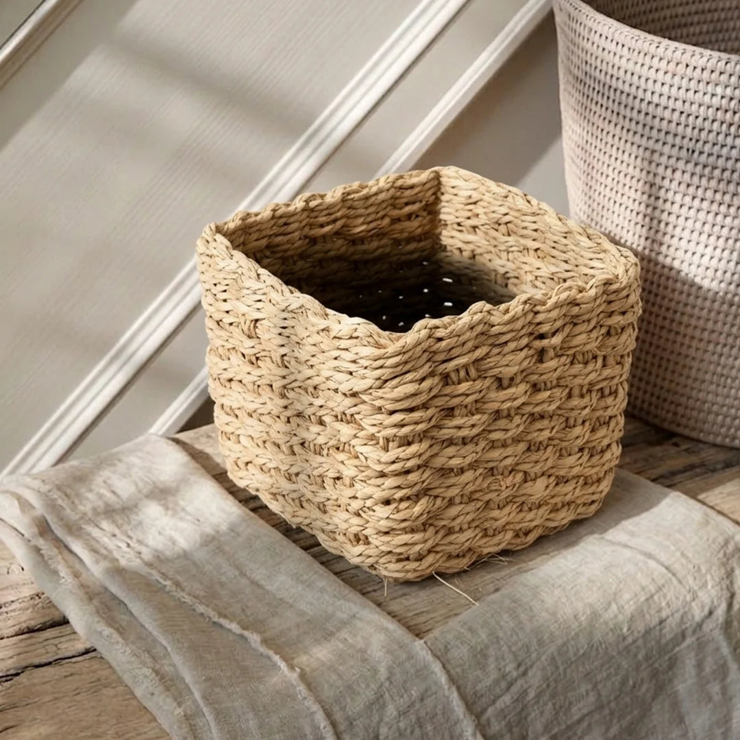 26330-11 Handwoven Square Water Hyacinth Storage Basket – Small, Medium & Large