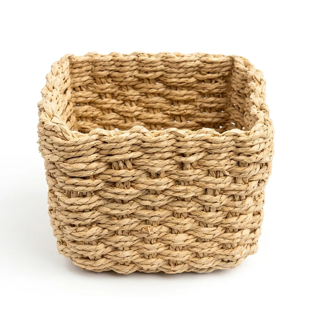 26330-11 Handwoven Square Water Hyacinth Storage Basket – Small, Medium & Large