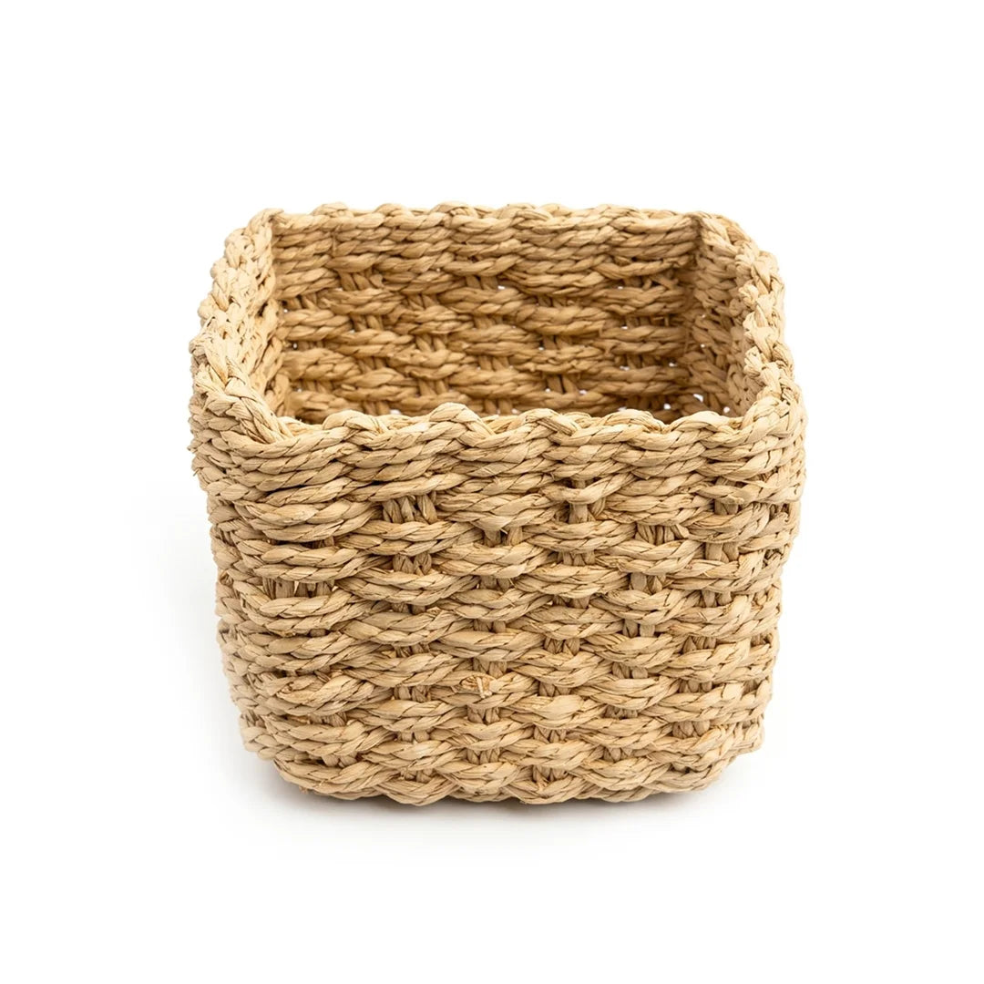 26330-11 Handwoven Square Water Hyacinth Storage Basket – Small, Medium & Large
