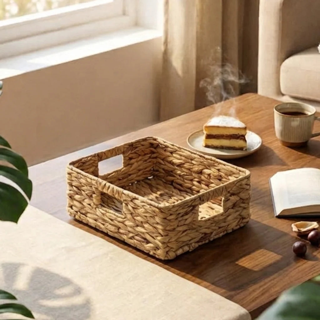 26330-14 Natural Rectangular Water Hyacinth Storage Basket with Cutout Handles – Small & Medium