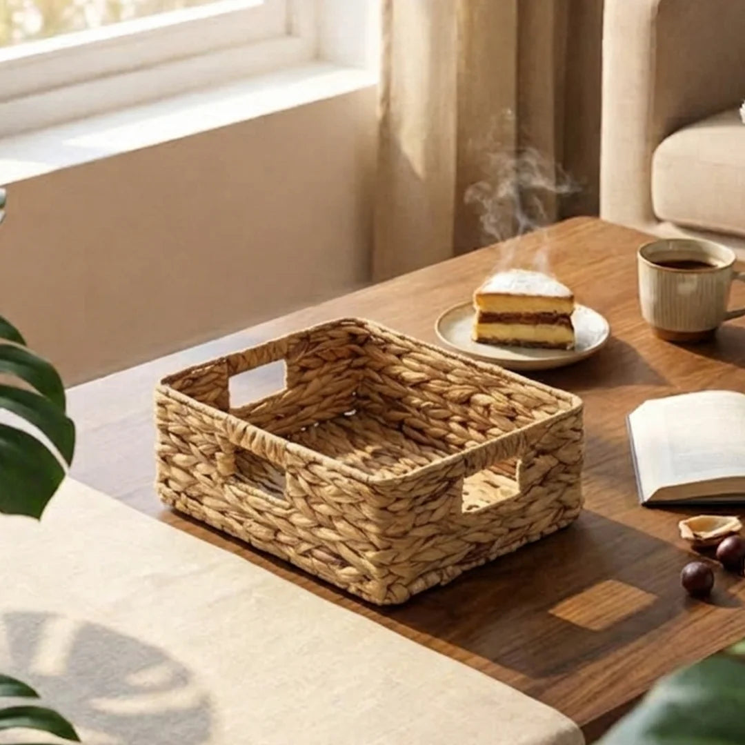 26330-14 Natural Rectangular Water Hyacinth Storage Basket with Cutout Handles – Small & Medium