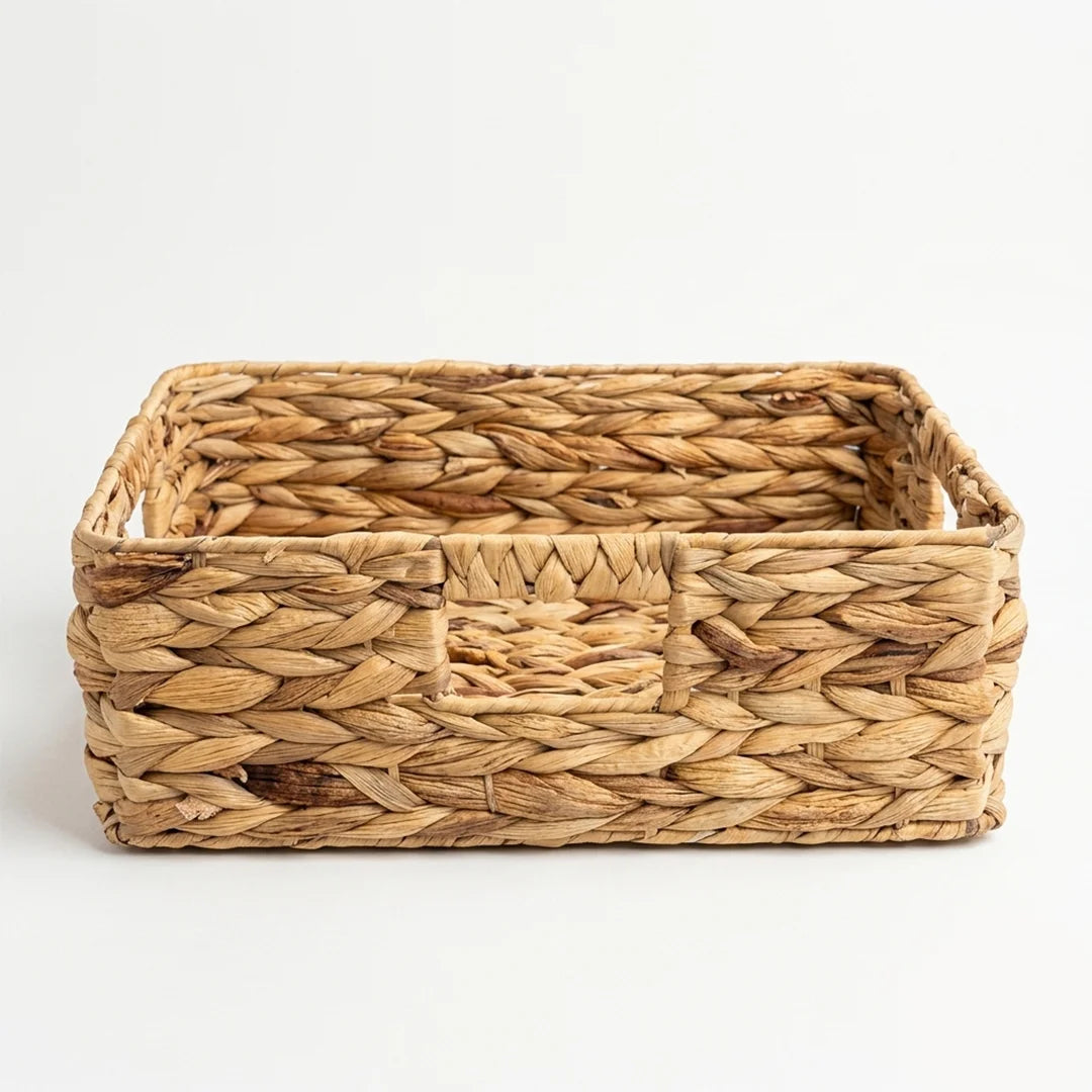 26330-14 Natural Rectangular Water Hyacinth Storage Basket with Cutout Handles – Small & Medium