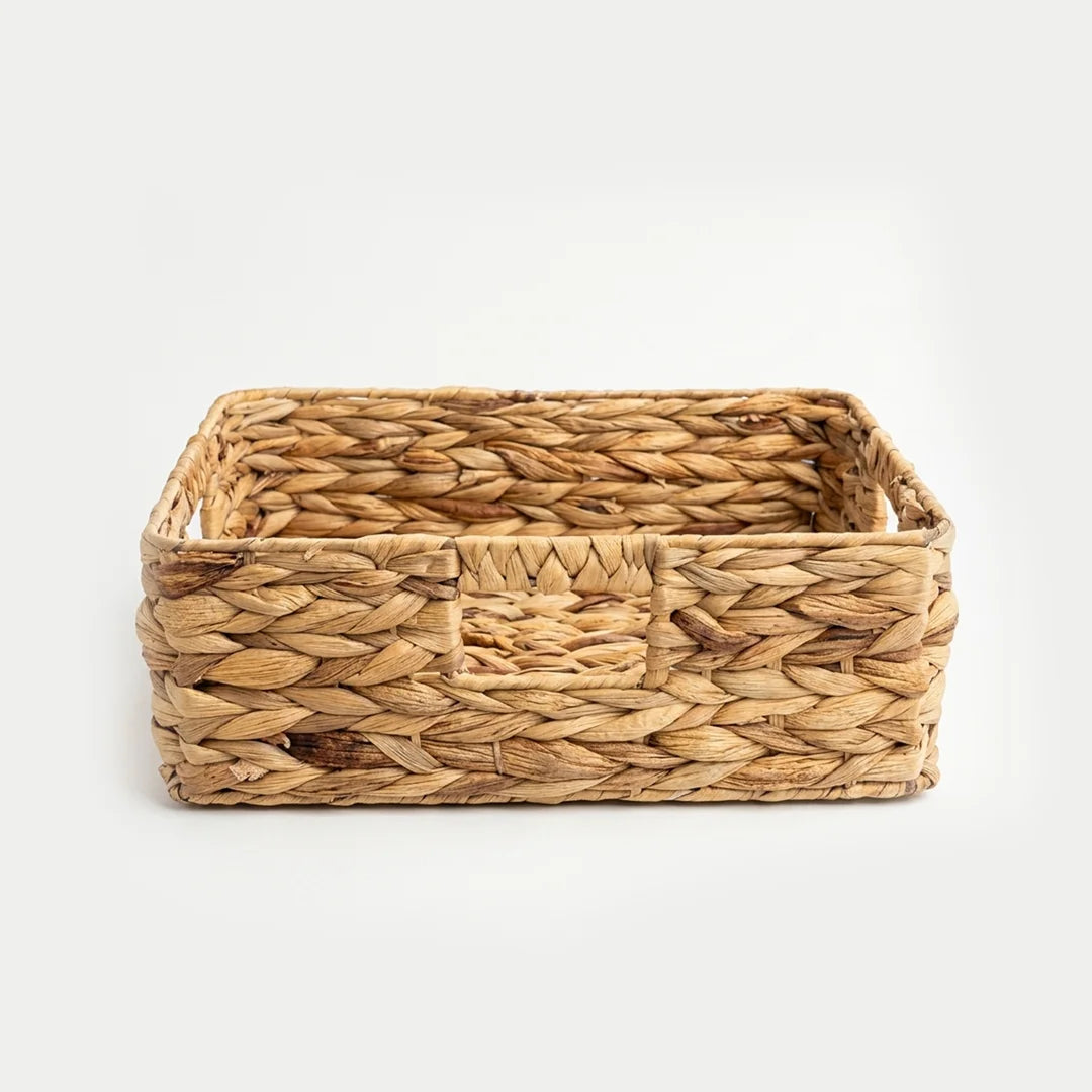 26330-14 Natural Rectangular Water Hyacinth Storage Basket with Cutout Handles – Small & Medium