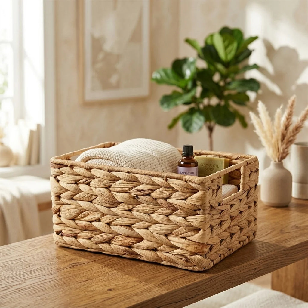 26330-15 Natural Rectangular Water Hyacinth Storage Basket – Small, Medium & Large