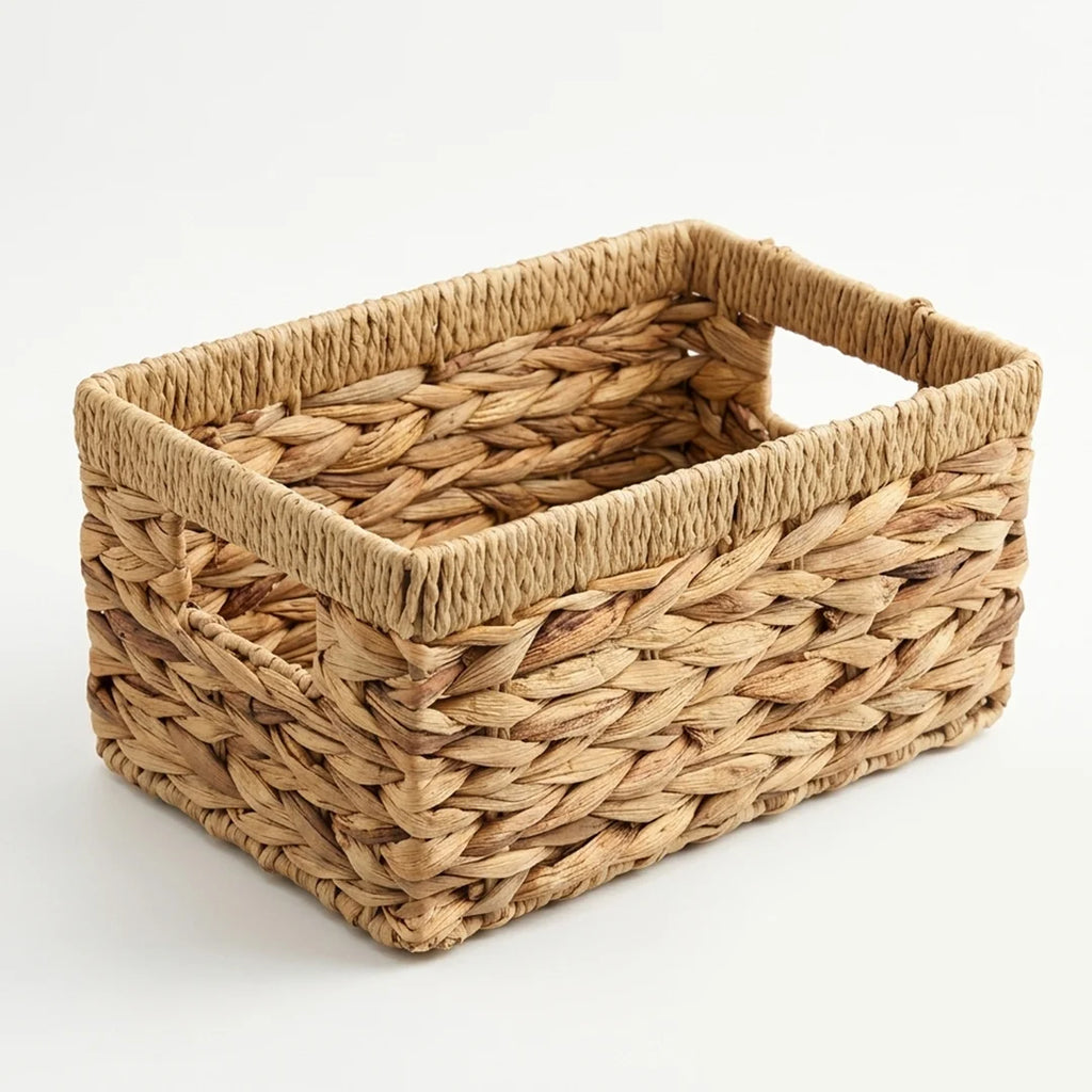 26330-16 Natural Rectangular Water Hyacinth Storage Basket with Integrated Handles – Small, Medium & Large