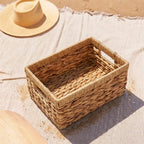 26330-16 Natural Rectangular Water Hyacinth Storage Basket with Integrated Handles – Small, Medium & Large