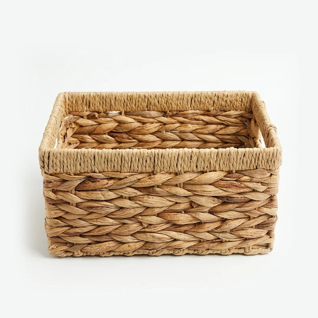 26330-16 Natural Rectangular Water Hyacinth Storage Basket with Integrated Handles – Small, Medium & Large