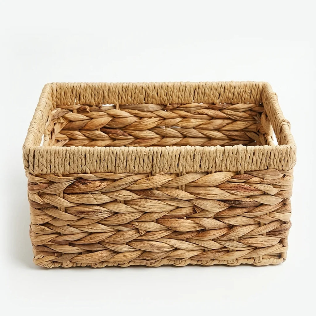26330-16 Natural Rectangular Water Hyacinth Storage Basket with Integrated Handles – Small, Medium & Large