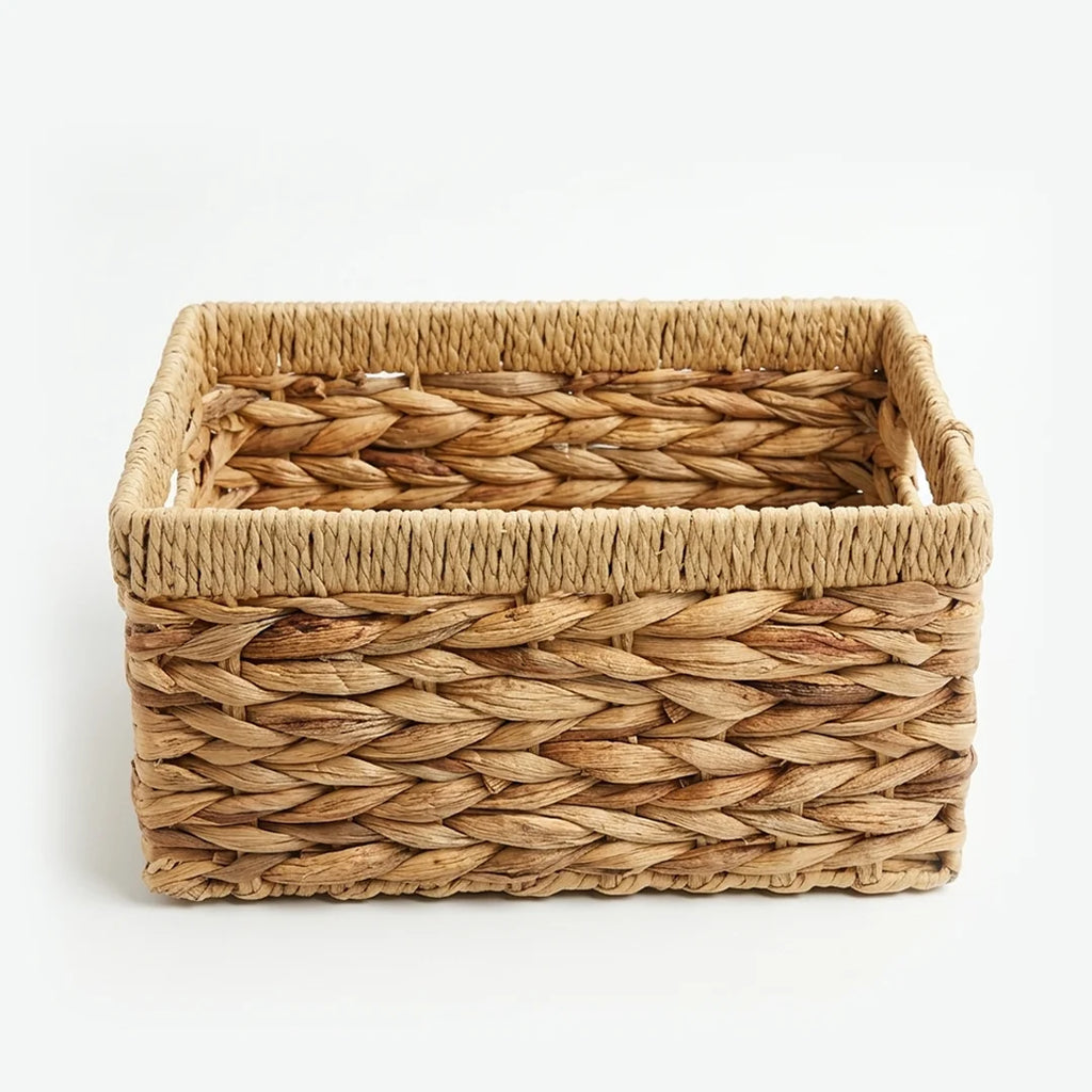 26330-16 Natural Rectangular Water Hyacinth Storage Basket with Integrated Handles – Small, Medium & Large