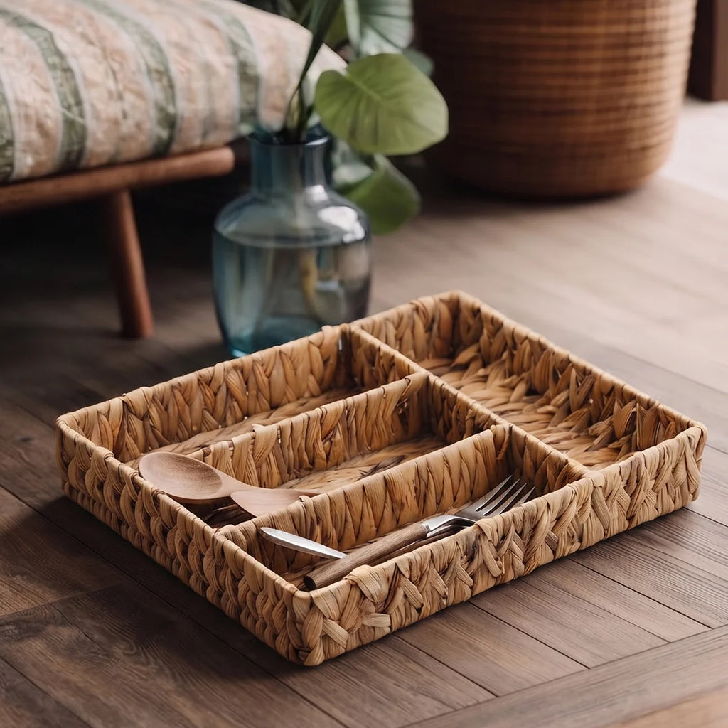 26330-18 Natural Woven Rectangular Cutlery Organizer Tray